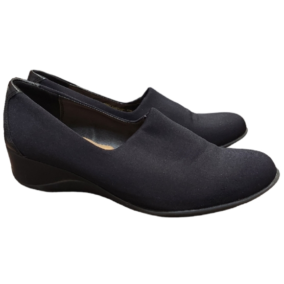 Naturalizer Black Fabric Wedge Loafers Stretch Slip On Shoes Flat Size 11 - Picture 1 of 7